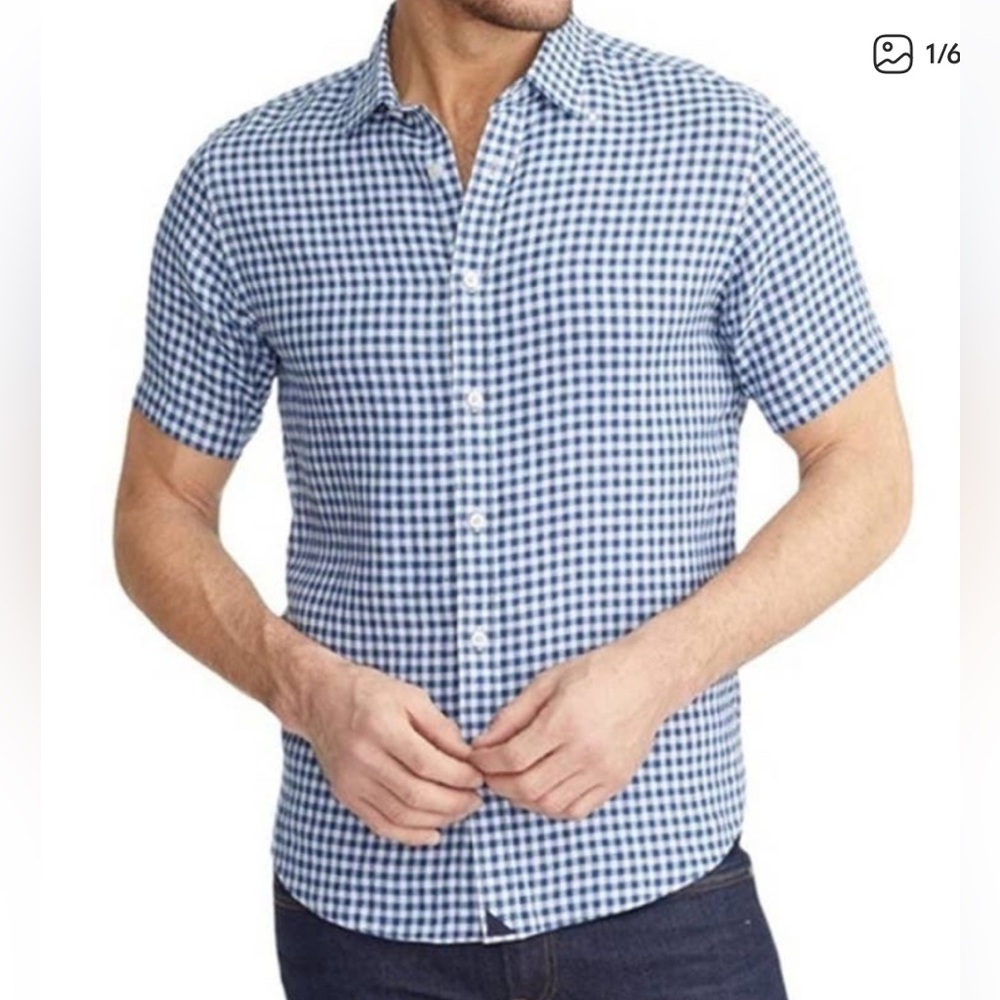 Untuckit Wrinkle Free Robibero Shirt Gingham Blue 100% Linen